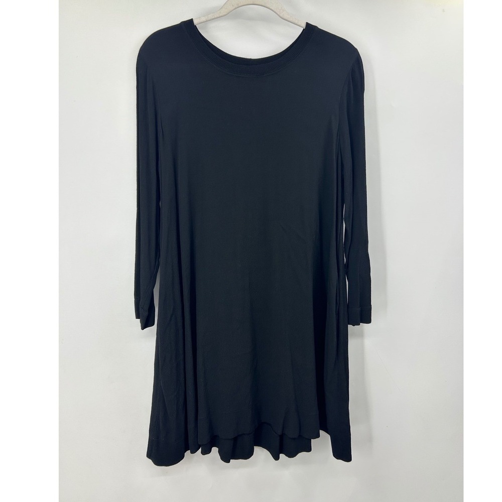 Enza Costa Black Rayon Long Sleeve Pleated Back Swing Mini Dress Size XS